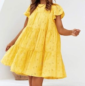 Yellow Eyelet Tunic Dress